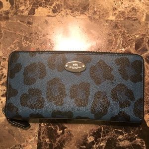 Coach Zip Around Blue Animal Print Wallet